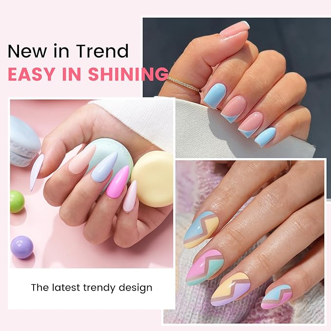 Gel Nail Polish Kit with U V Light, Hema-Free Light Baby Pink Blue Purple Nude Pink Summer Gel Polish Set with Base & Top Coat Chrome Nail Powder, 4 Colors Mini Salon Nail Art Starter Gift for Women-Velvo Beauty