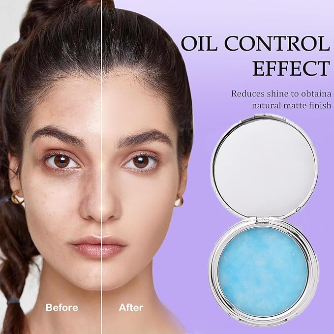 Blue Matte Powder Oil Control Face Pressed Powder Jelly Pressed Powder Face Makeup Setting Powder, Chillab Polvo Compacto with Mini Powder Puff, for Silky Blurring Oil Control Long-Lasting Makeup-Velvo Beauty