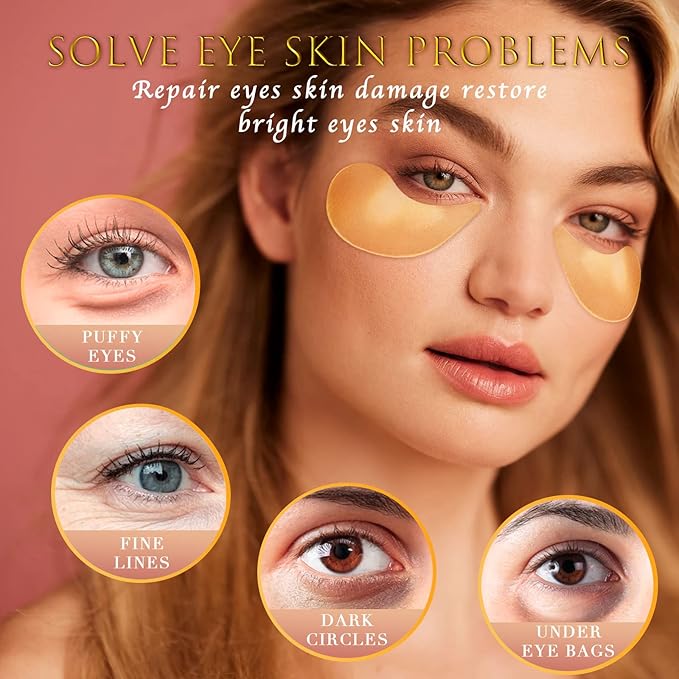 24K GOLD Eye Mask– 60 Pcs - Gold Under Eye Mask Retinol & Collagen - Puffy Eyes and Dark Circles Treatments – Look Younger and Reduce Wrinkles and Fine Lines Undereye-Velvo Beauty
