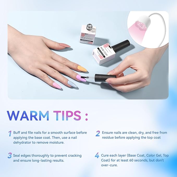 Makartt 2 Pcs Gel Top Coat and Base Coat Set - No Wipe Shine Finish Soak Off Base Top Coat Long Lasting for Gel Nail Polish, LED UV Lamp Need, Salon Quality Nail Manicure Gifts, 10ML-Velvo Beauty