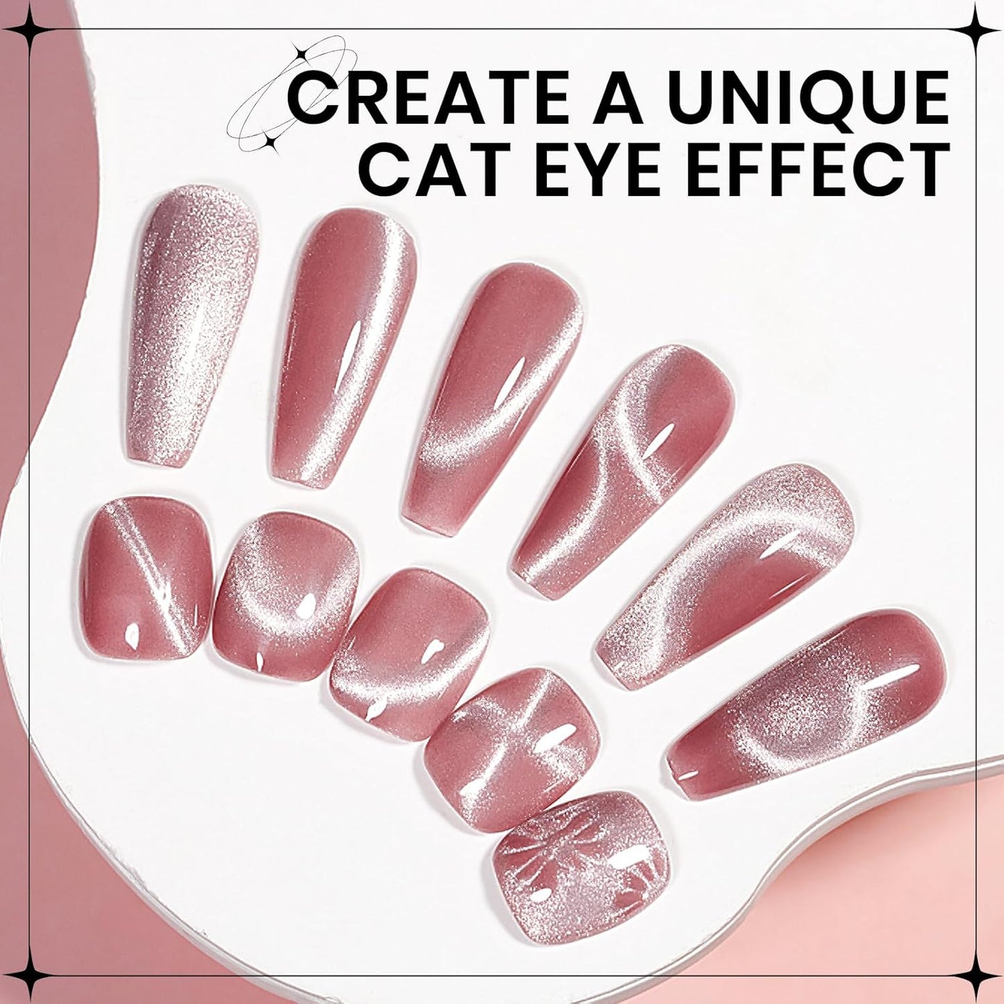 Pink Cat Eye Gel Nail Polish, Holographic Magnetic Gel Nail Polish Glitter Shimmer Effect with Magnet Soak Off U V Salon DIY at Home, 0.5 OZ-Velvo Beauty