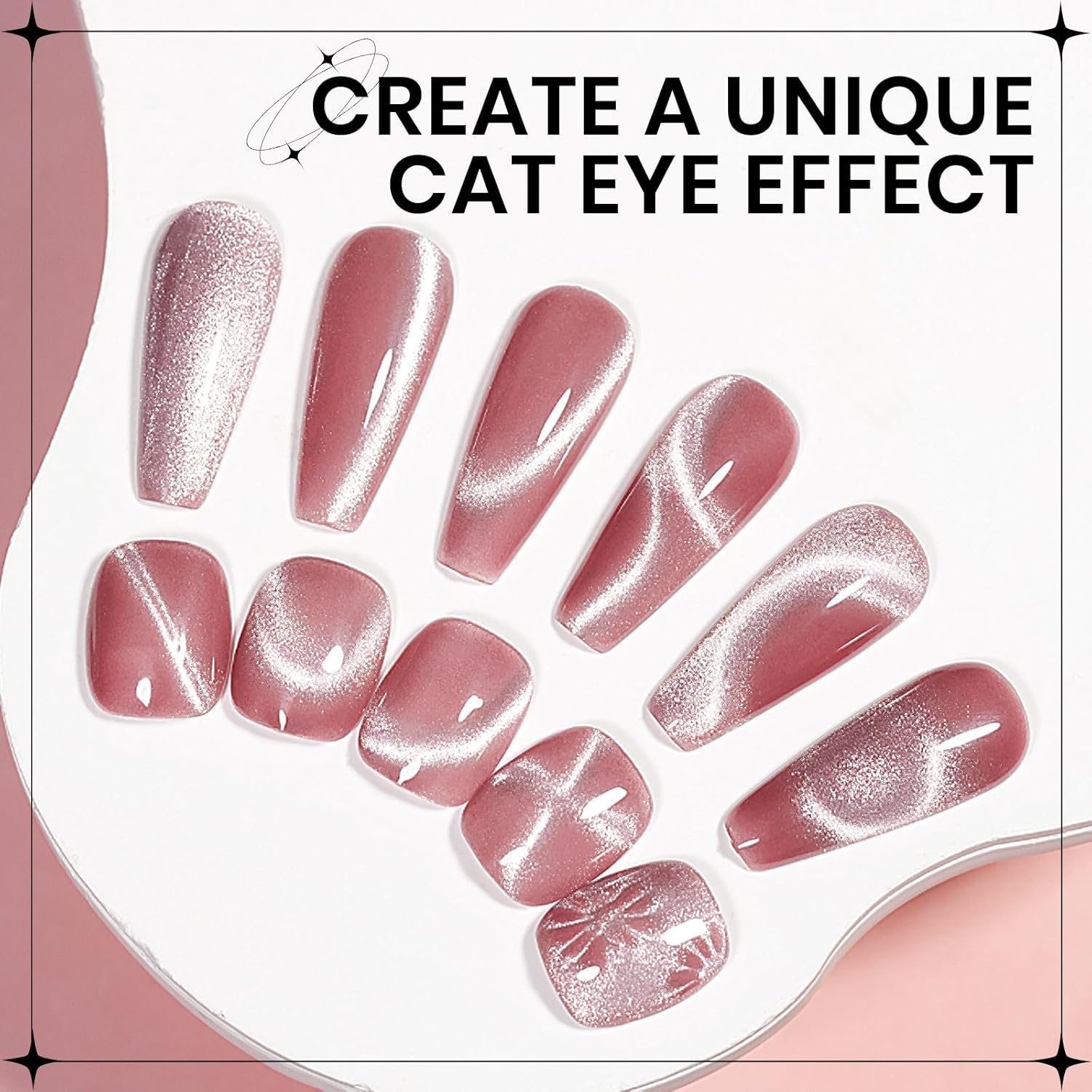 Pink Cat Eye Gel Nail Polish, Holographic Magnetic Gel Nail Polish Glitter Shimmer Effect with Magnet Soak Off U V Salon DIY at Home, 0.5 OZ-Velvo Beauty