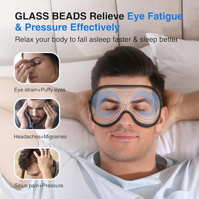 YFONG Weighted Sleep Mask, Women Men 3D Eye Mask Blocking Lights Sleeping Mask (4.2oz/120g), Pressure Relief Night Sleep Eye Mask with Adjustable Strap, Eye Cover Blindfold for Travel Nap Yoga, Gray-Velvo Beauty