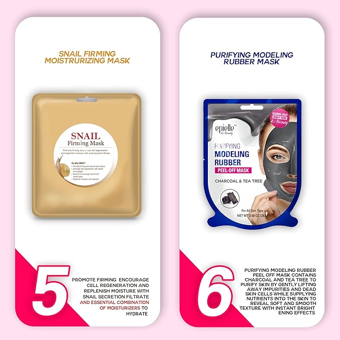 Epielle All In One Kit, cleansing, facial sheet mask, peel off, Fun facial mask Kit, Moisturizing Facial Skincare for Sensitive Skin & Acne | Spa Day Party, Mothers Day Gifts-Velvo Beauty