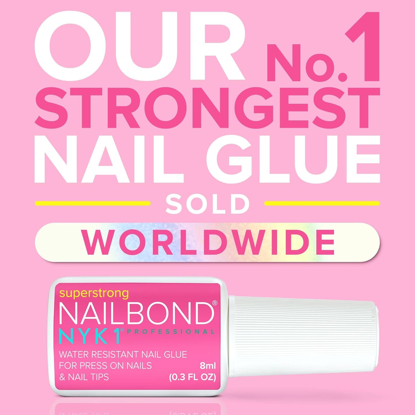 Super Strong Nail Glue for Press On Nails, Nail Tips & Acrylic Fake Nails (8ml) NYK1 NailBond Brush On Glue for Press Ons, Tips & Acrylics - Long Lasting, Maximum Strength, Mess-Free Application-Velvo Beauty