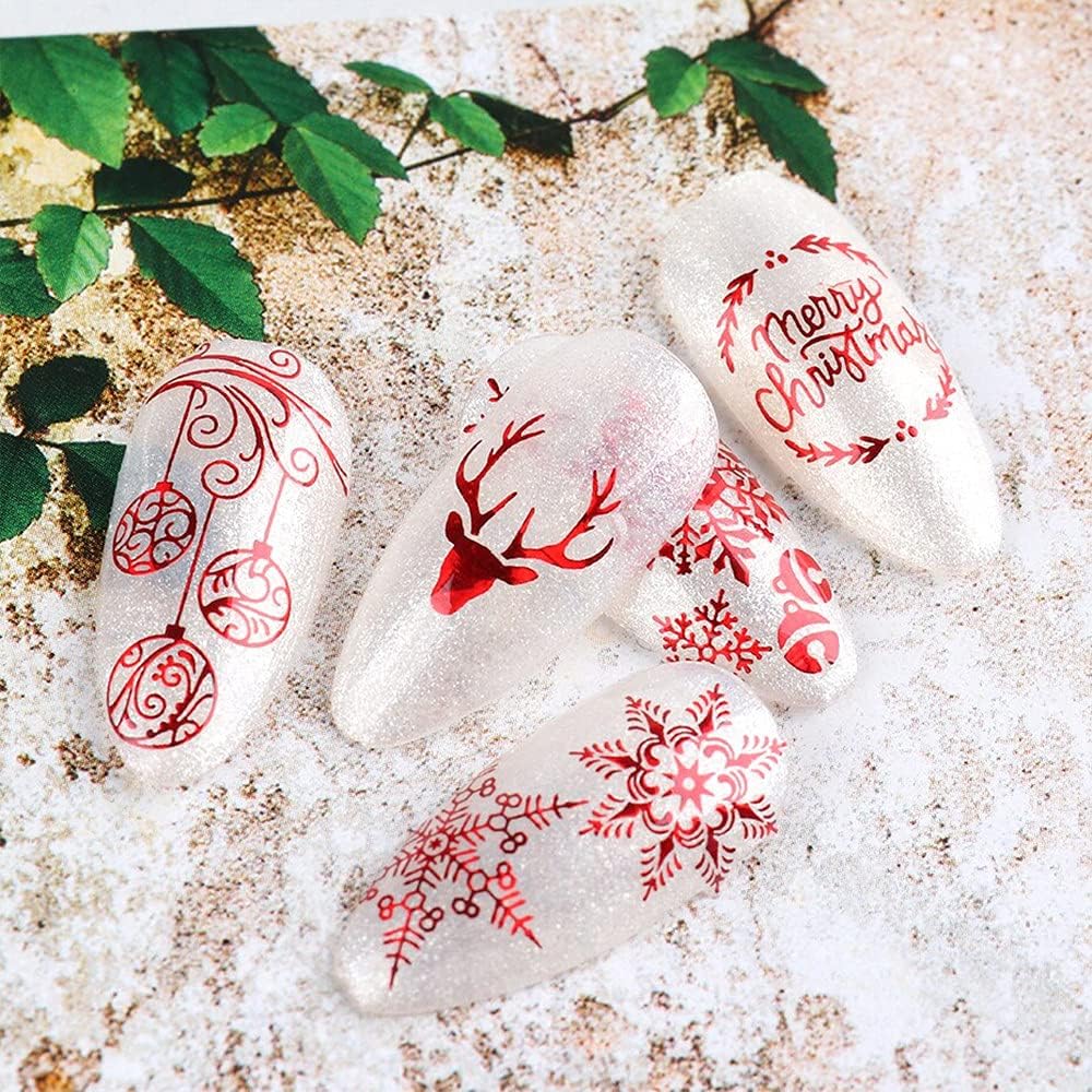9 Sheets Christmas Nail Art Stickers Decals Self-Adhesive Pegatinas Uñas Navidad Holiday Red Xmas Snowflake Winter Nail Supplies Nail Art Design Decoration Accessories-Velvo Beauty