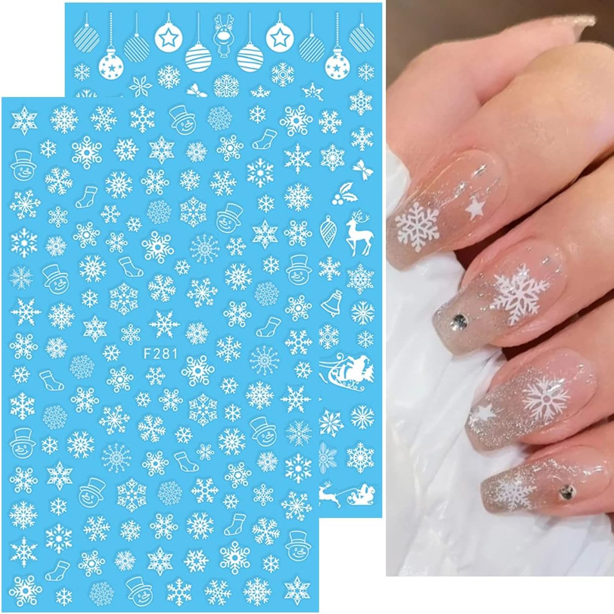 10 Sheets Christmas Nail Art Stickers 3D Xmas Nail Decals Winter Snowflake Santa Claus Snowman Buffalo Plaid Reindeer Nail Stickers for Christmas Nail Designs Decorations Manicure Tips Charms-Velvo Beauty