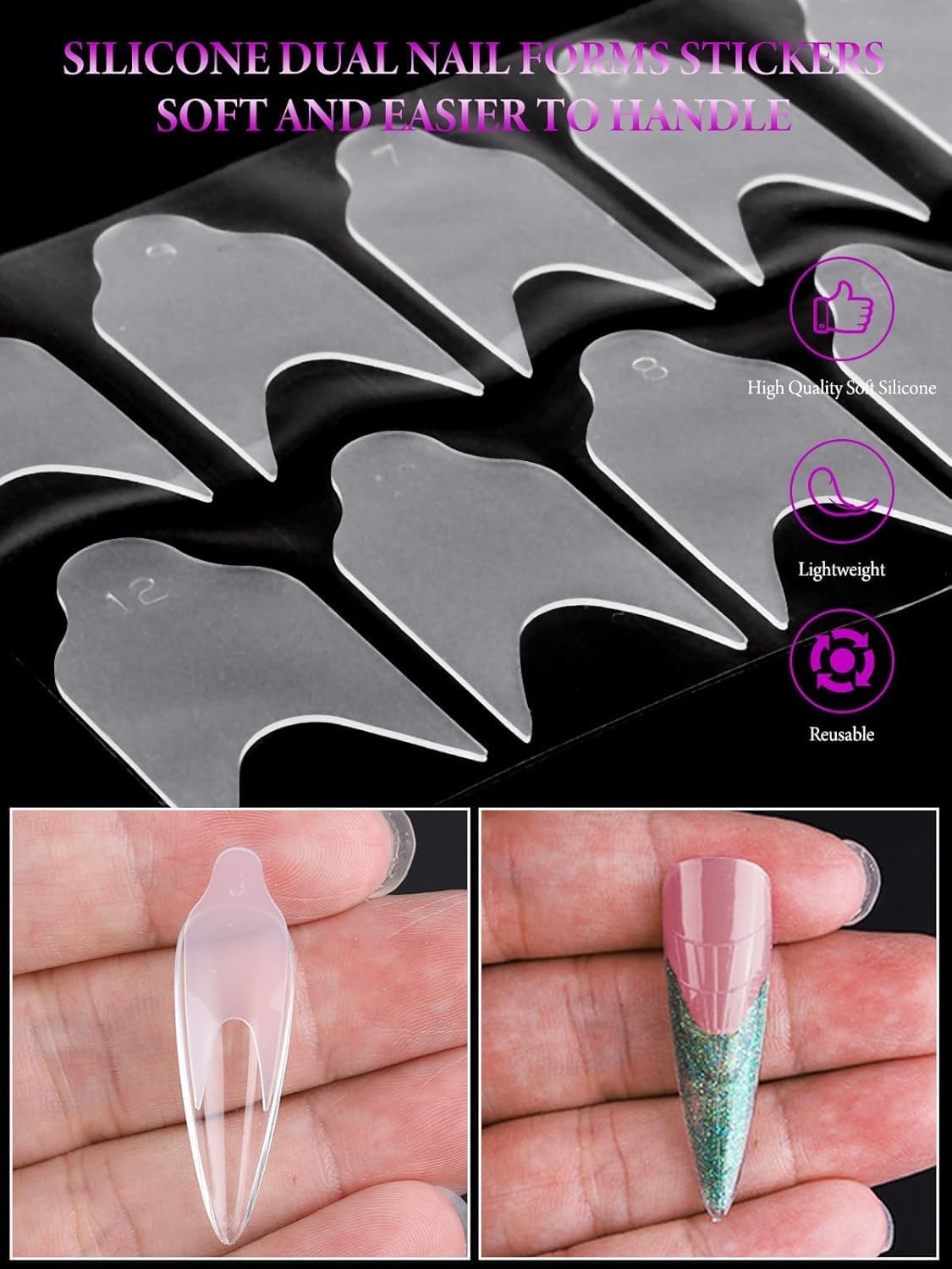 EBANKU 144PCS French Nail Forms Stickers Reusable Silicone Tip Stickers for Dual Nail Forms, Soft Manicure Stencil for Poly Gel Nail Mold-Velvo Beauty