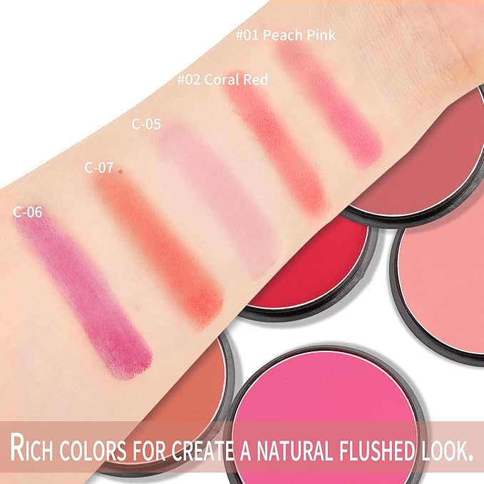 Boobeen Powder Blush Matte Blush, Highly Pigmented Beauty Cream Blush Palette for Create A Natural Cheek Flushed Look, Rich Colors (C-07)-Velvo Beauty