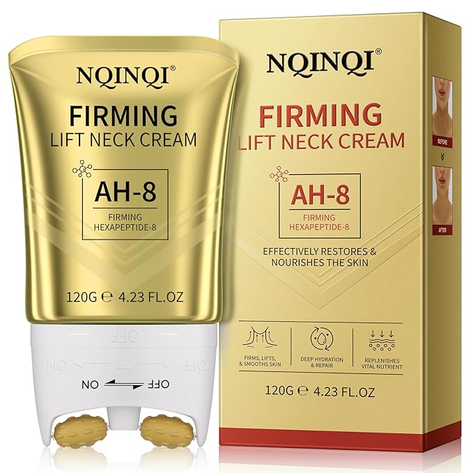 AH-8 Firming Neck Cream with Roller - Neck and Chest Firming Cream to Lift, Tighten & Smooth Sagging Skin, Reduce Wrinkles & Hydrate for Youthful Neck, 4.23 Fl Oz-Velvo Beauty