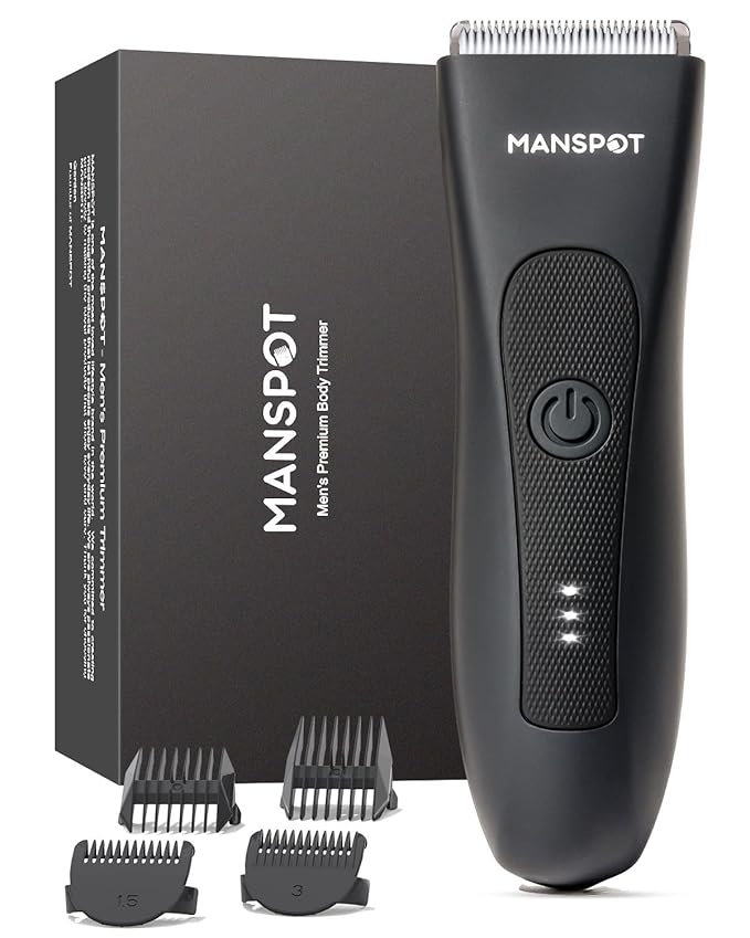 MANSPOT Manscape Groin & Body Hair Trimmer for Men, Electric Ball Pubic Trimmer Shaver,Manscape Kit with 4 Guard,Replaceable Ceramic Blade Heads,Waterproof Wet/Dry Shaver,90 Minutes Shaving-Velvo Beauty