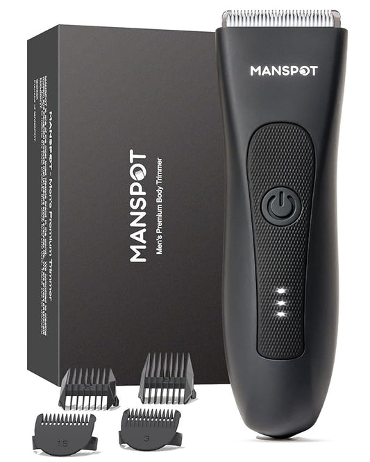 MANSPOT Manscape Groin & Body Hair Trimmer for Men, Electric Ball Pubic Trimmer Shaver,Manscape Kit with 4 Guard,Replaceable Ceramic Blade Heads,Waterproof Wet/Dry Shaver,90 Minutes Shaving-Velvo Beauty