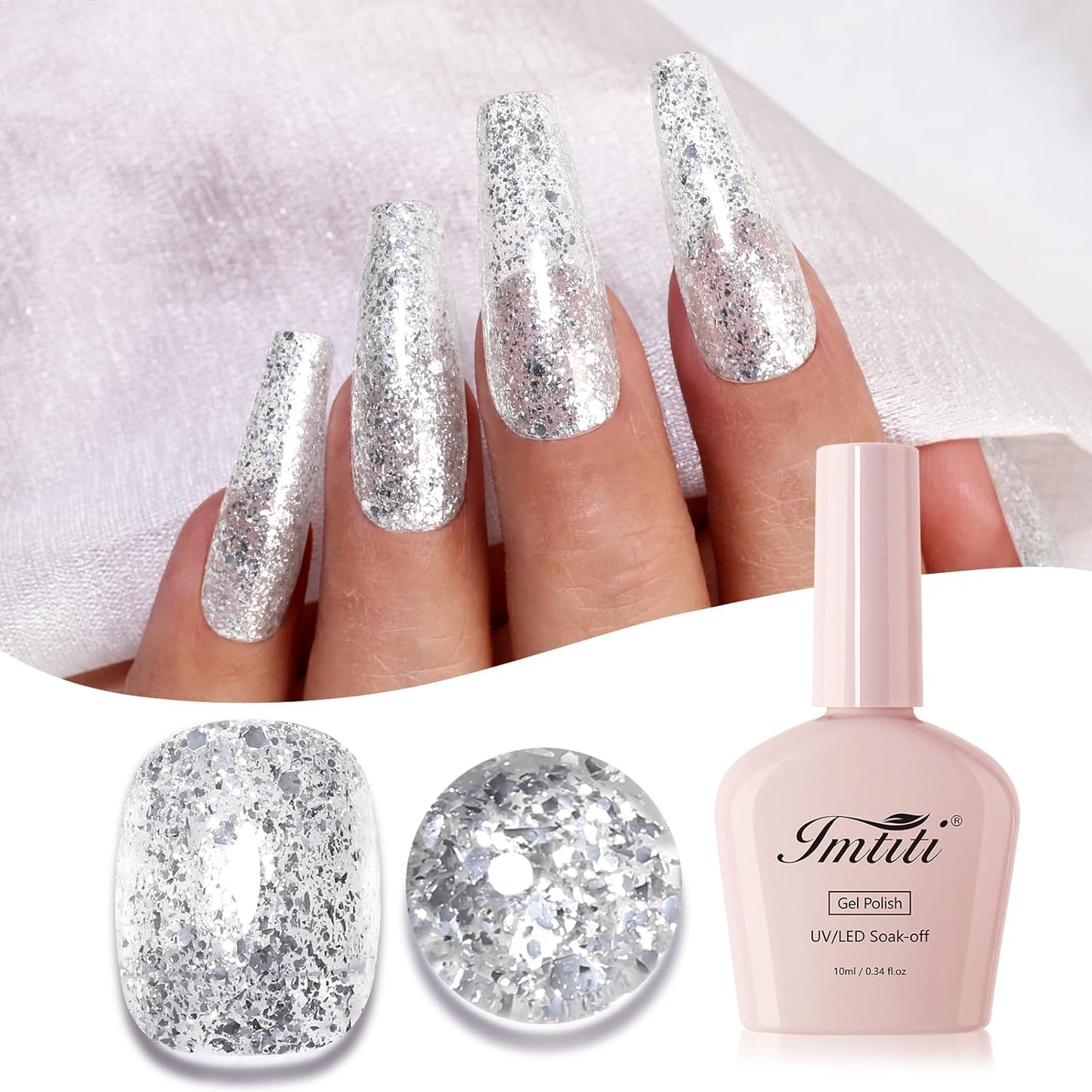 Imtiti Glitter Gel Nail Polish, Silver Glitter Gel Polish Diamond Shimmer Sparkle Soak Off UV LED Autumn Winter Manicure 10ML-Velvo Beauty
