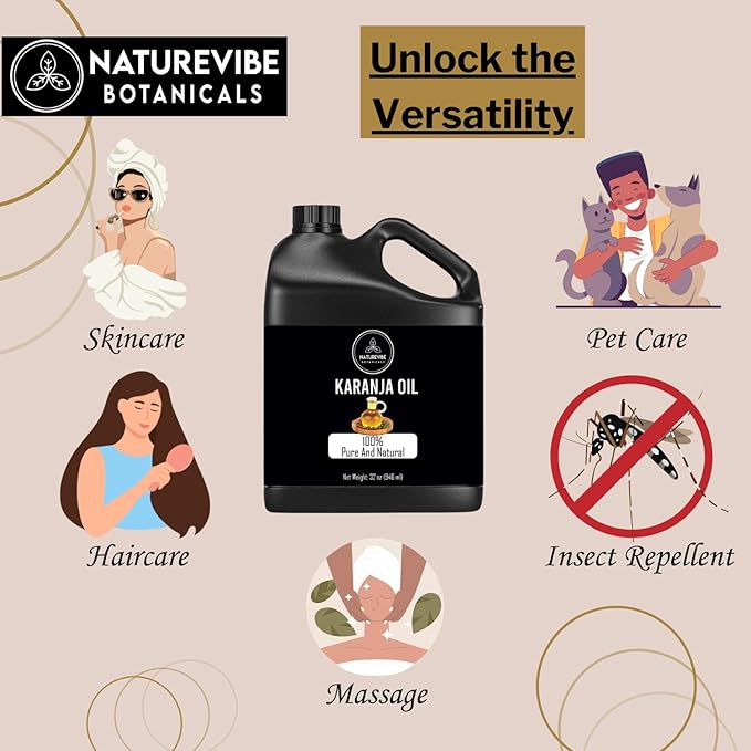 Naturevibe Botanicals Karanja Oil 32 Ounces | 100% Pure and Natural | Great for Skin Care and Hair Care-Velvo Beauty