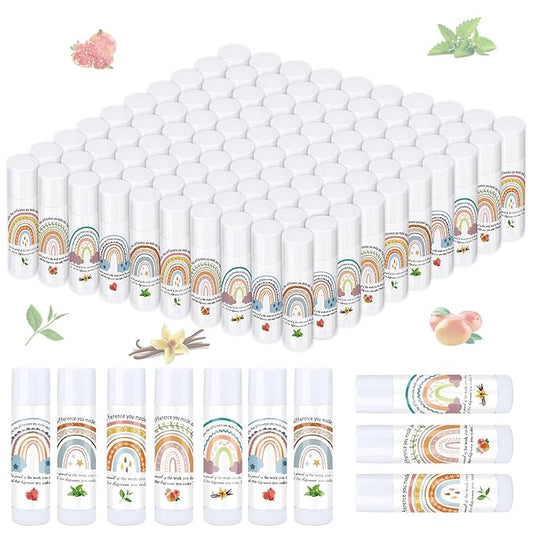 Teacher Appreciation Lip Balm Gifts Rainbow Employee Thank You Gifts for Being Awesome Graduation Party Favor for Teacher Coworkers Women Colleague Staff Friend Volunteer(100 Pcs)-Velvo Beauty