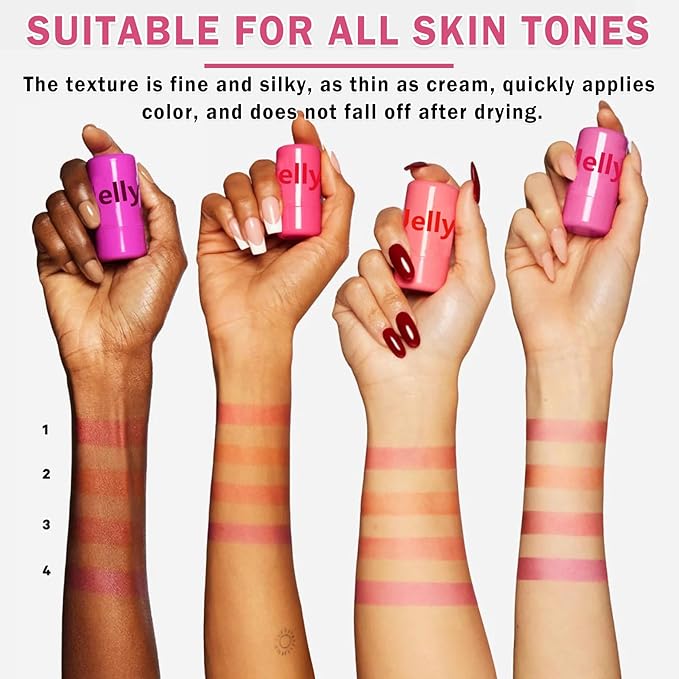 4PCS Cooling Water Jelly Tint Blush Stick for Cheeks,Multi-use Jelly Lip and Cheek Tint Stain,Moisturizing Natural Jelly Blush Stick,Buildable Watercolor Finish - Cruelty Free-Velvo Beauty