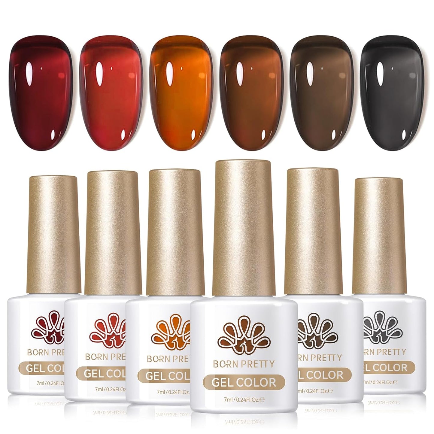 Born Pretty Jelly Gel Nail Polish Fall Winter Amber Crystal Brown Orange Burgundy Red Black Gel Polish Transparent Translucent Clear Nail Art Manicure DIY Home Salon 6PCS-Velvo Beauty