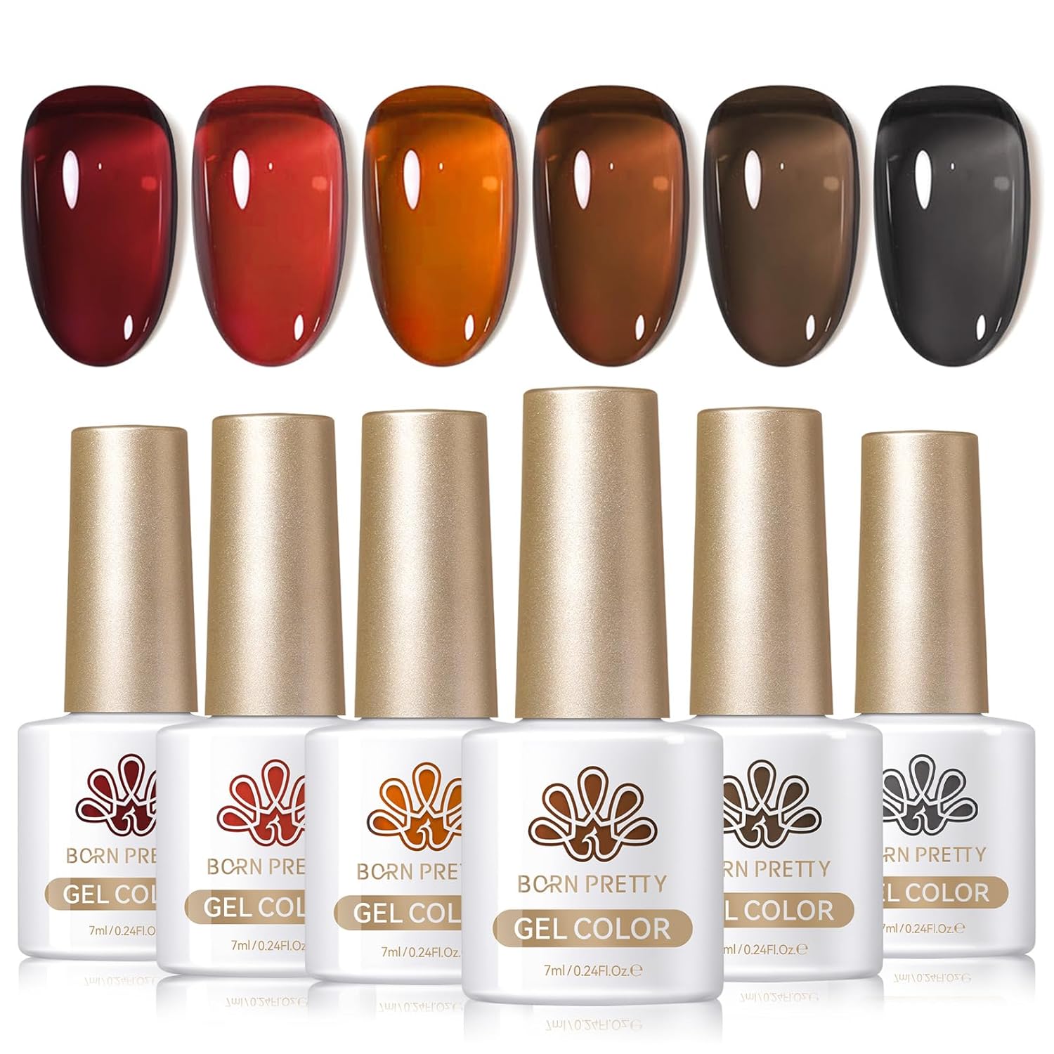 Born Pretty Jelly Gel Nail Polish Fall Winter Amber Crystal Brown Orange Burgundy Red Black Gel Polish Transparent Translucent Clear Nail Art Manicure DIY Home Salon 6PCS-Velvo Beauty