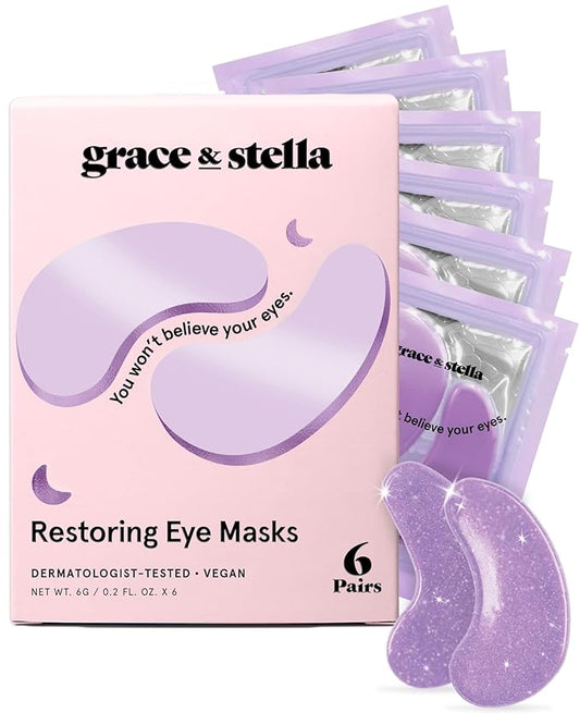 grace & stella Retinol Under Eye Patches for Puffy Eyes and Dark Circles - Restoring Gel Under Eye Masks with Hyaluronic Acid - Vegan Cruelty-Free Skincare - Birthday Gifts for Women (Purple, 6 Pairs)-Velvo Beauty