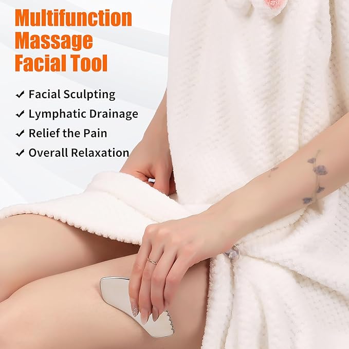 2Pcs Stainless Steel Gua Sha Facial Tools Set, Metal Face Comb Detail Skin Care Tools, Body and Face Gua Sha Sculpting for Tighten Skin Lymphatic Drainage-Velvo Beauty