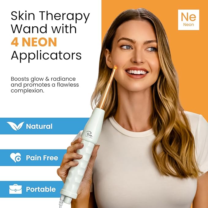 Pure Daily Care NuDerma Handheld Skin Therapy Wand Machine w/Neon – Anti-Aging - Skin Tightening - Wrinkle Reducing - Dark Circles – Clarifying - Hair & Scalp Stimulator-Velvo Beauty