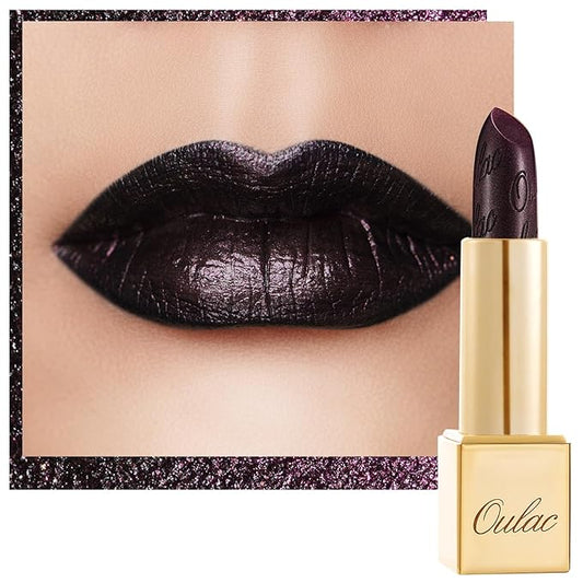 Oulac Metallic Black Lipstick for Women, High-Impact Lipcolor with Moisturizing Creamy Formula, Vegan & Cruelty-Free, Full-Coverage Matte Lipstick, Midnight Mirage (21)-Velvo Beauty