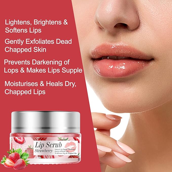 Lip Scrub, Exfoliator & Moisturizer, Lip Repair for Lush Soft Lips, Chapped Dry and Flaky Lips Treatment (Strawberry)-Velvo Beauty