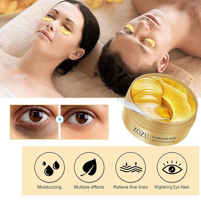 24K Gold Eye Masks, Crystal Collagen Eye Patches for Puffy Eyes, Reducing Fine Lines, Effectively Moisturizing Gold Eye Mask for Dark Circles and Puffiness Wrinkle Eye Bags-Velvo Beauty