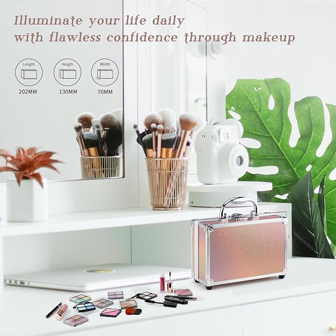 Color Nymph Beginner Makeup Kits For Teens With Train Case Included Full Makeup Kit Eyeshadow Palette Blushes Bronzer Highlighter Lipstick Brushes Mirror（Gold）-Velvo Beauty