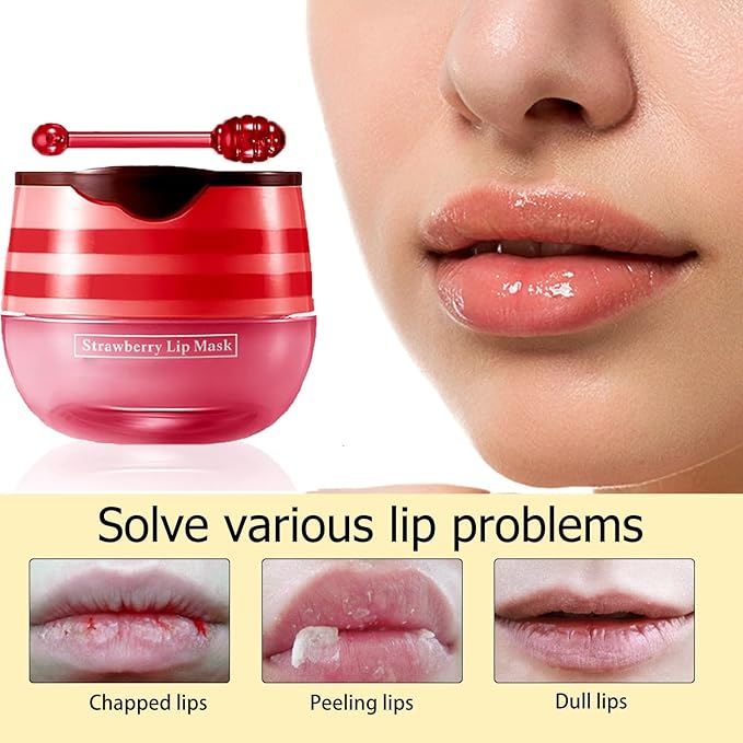 2 Pcs Lip Balm Honey Pot, Honey & Strawberry Moisturizing Lip Mask Reduces Lip Lines, Prevention Dry and Cracked Lip Scrubs Exfoliator. (Honey & Strawberry)-Velvo Beauty
