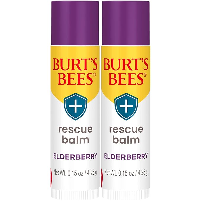 Burt's Bees Rescue Balm Elderberry Lip Balm, With Antioxidant-Rich Elderberry, Tint-Free, Natural Origin Lip Care, 2 Tubes, 0.15 oz.-Velvo Beauty