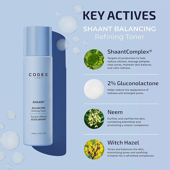 Codex Labs Shaant Deep Cleanse & Tone Kit, Pore Purifying Scrub (100g) & Refining Toner (100ml) - Oil Control & Pore Minimizer - for Acne Prone Skin - with 2% Salicylic Acid, 2% Gluconolactone (PHA)-Velvo Beauty