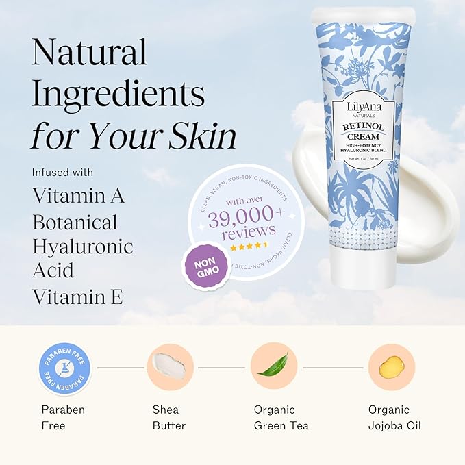LilyAna Naturals Anti Aging Retinol Face Cream for Women – Wrinkle & Neck Cream for Firming, Retinol Moisturizer for Face with Hyaluronic Acid, Hydrating Night Cream for Fine Lines, Collagen Boost-Velvo Beauty