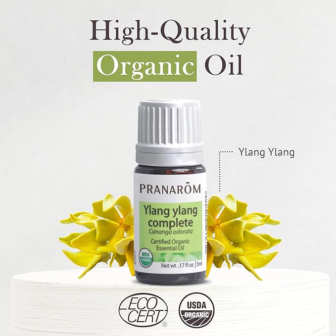 Pranarom USDA Certified Organic Ylang Ylang Essential Oil (5ml), 100% Pure Undiluted Therapeutic Grade from Madagascar for Aromatherapy, Diffuser, Meditation, Massage, Relaxation-Velvo Beauty