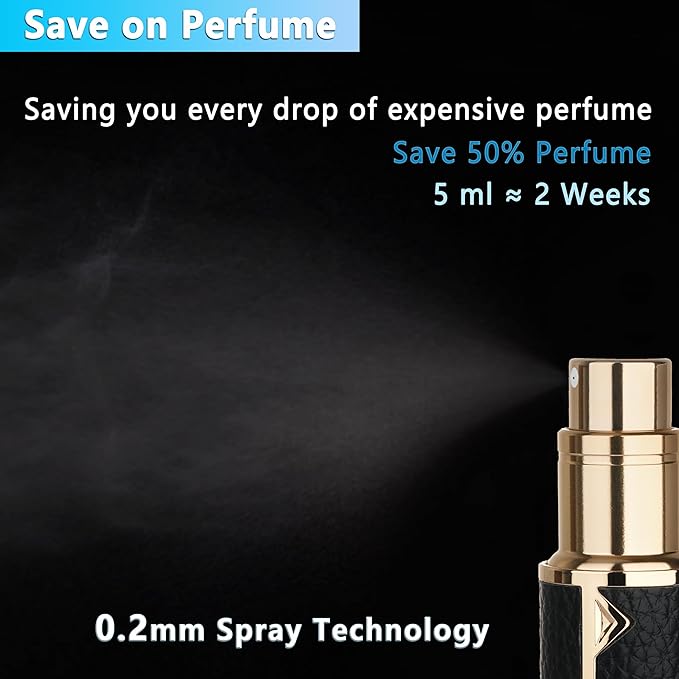 Refillable Travel Perfume Atomizer Bottle - 5ml Luxury Pocket Perfume Dispenser Pump, Travel Perfume Atomiser, Cologne Dispenser, Portable Size Sprayer Bottle for Traveling (Black)-Velvo Beauty