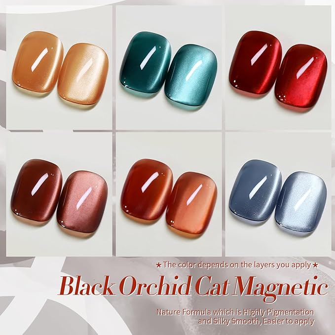 BORN PRETTY Magnetic Gel Nail Polish Water Light Cat Magnetic Eye Gel Black Orchid Jelly Glass Crystal Magnetic Gel Polish Glitter Shimmer Auroras Magnetic Gel Nail Art Manicure Kit 6PCS-Velvo Beauty