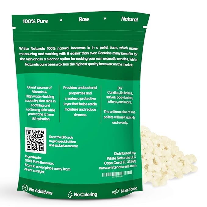 White Beeswax Pellets 8 oz, Pure, Natural, Cosmetic Grade, Bees Wax Pastilles, Triple Filtered, Great For DIY Lip Balms, Lotions, Candles By White Naturals-Velvo Beauty