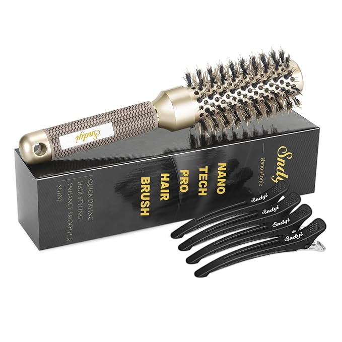 Round Brush for Blow Drying, Nano Thermal Ceramic & Ionic Tech Hair Brush with Boar Bristles, Professional Round Barrel Brush for Styling, Curling and Straightening by Sndyi (2.3Inch, Barrel 1.3 Inch)-Velvo Beauty