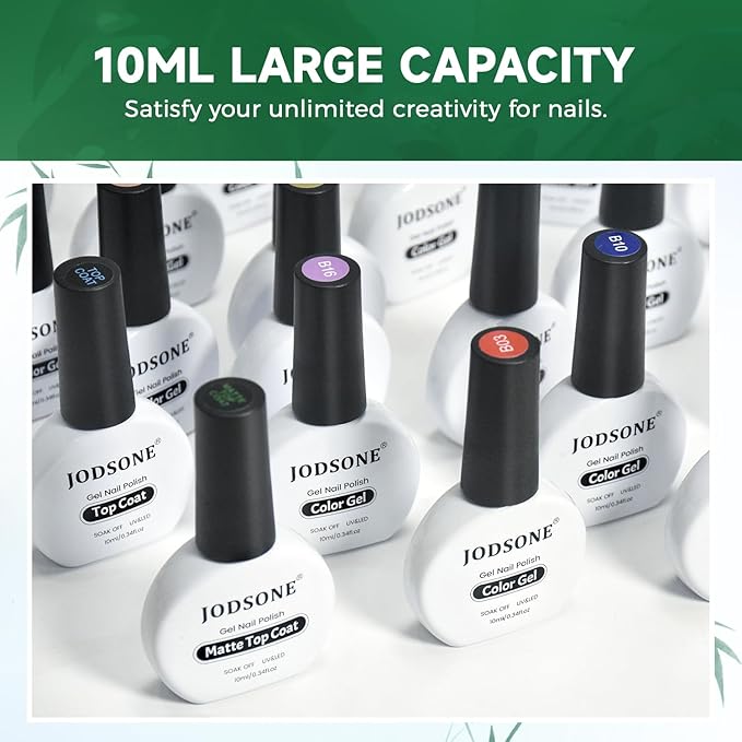 JODSONE Gel Nail Polish 20 Color Blue Red Matching Base Coat Glossy and Matte Top Coat 23 Bottles of 10ml Professional Nail Care Use-Velvo Beauty