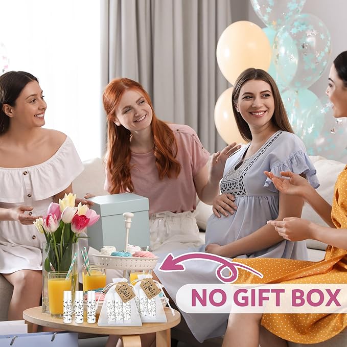 Demissle 50 Pcs Baby Shower Lip Balm Gift Set with 100 Pcs Organza Bags Baby Shower Party Favor for Guest Thank You Tag Rope Baby Shower Party Decoration Gender Reveal Souvenirs(Purple Flower)-Velvo Beauty