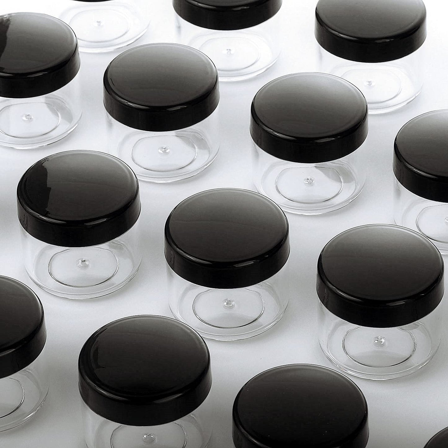 Refillable Cosmetic Sample Jars - 100 Pack 15g (0.5oz) Black Small Travel Containers with Lids + 10 Mini Makeup Spatulas - BPA Free-Velvo Beauty