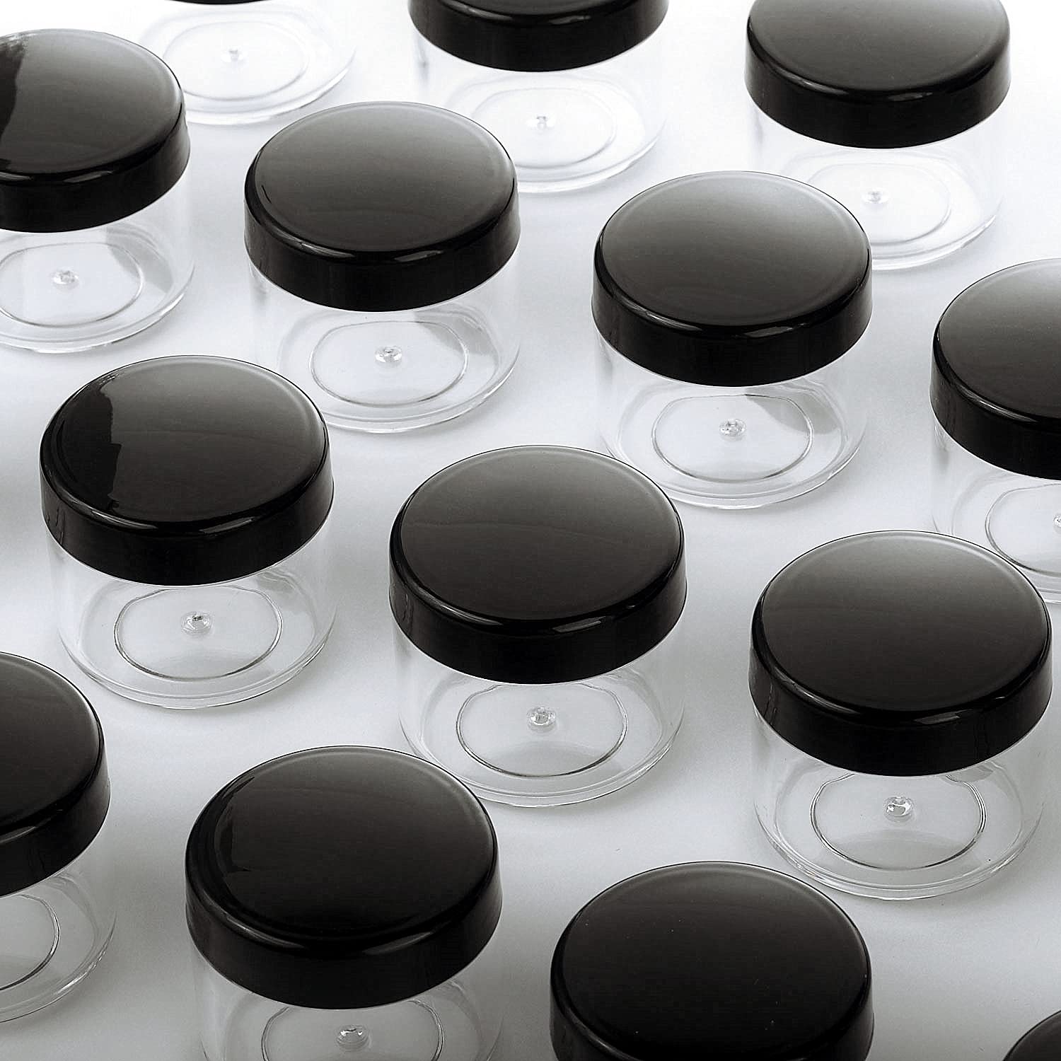 Refillable Cosmetic Sample Jars - 100 Pack 15g (0.5oz) Black Small Travel Containers with Lids + 10 Mini Makeup Spatulas - BPA Free-Velvo Beauty