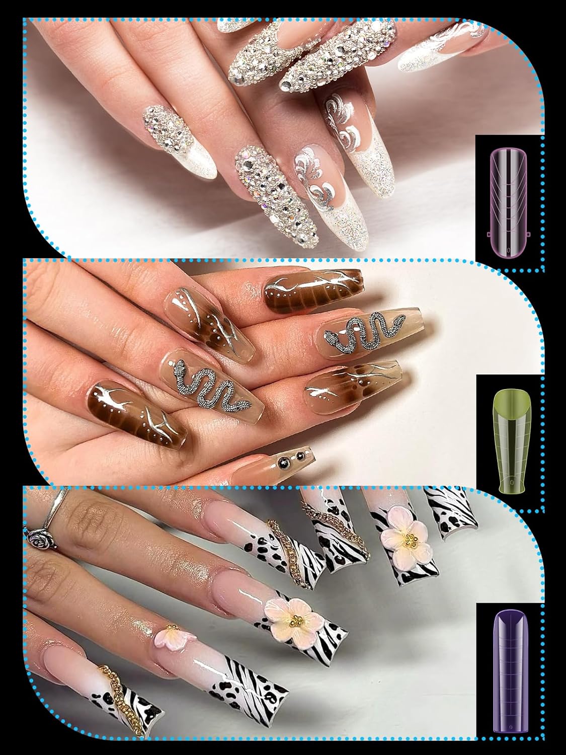 Dual Forms for Poly Gel Extension, 6 Colors Nail Form, 6 Styles Nail Forms for French Nails, 72PCS Duet System Dual Forms Sticker Silicone Pads for French Manicure Extension-12 Sizes, 144PCS-Velvo Beauty