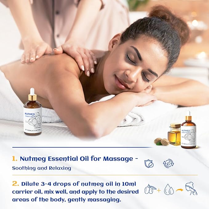 HIQILI Nutmeg Essential Oil 3.38 Fl Oz, Pure Natural Nutmeg Oil for Aromatherapy, Diffuser - 100ml-Velvo Beauty