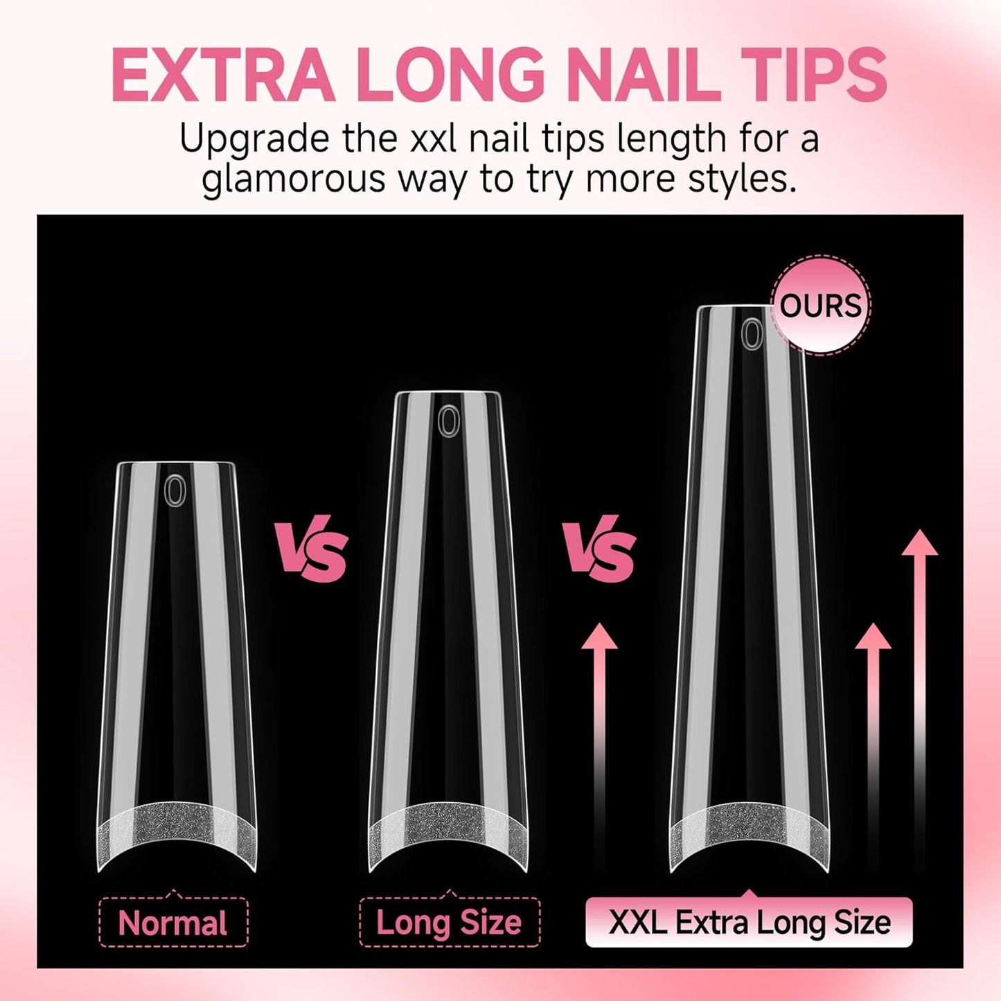 UNA GELLA Extra Long Coffin Nail Tips No C Curve 504PCS XXL Coffin Nails Half Cover Long Coffins Gel Nails Tips Clear Fake False Nails Long Gel Extensions for Nail Art Salon Home DIY No Need File-Velvo Beauty