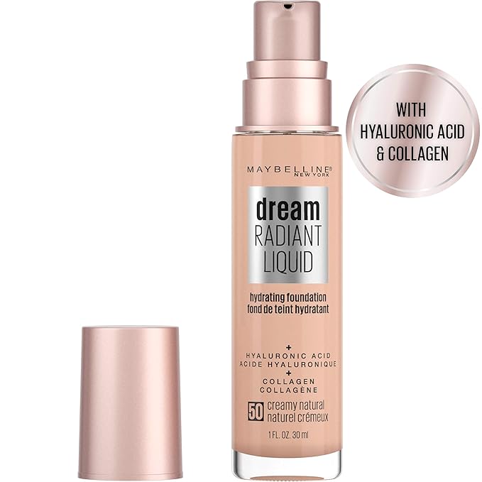 Maybelline Dream Radiant Liquid Medium Coverage Hydrating Makeup, Lightweight Liquid Foundation, Creamy Natural, 1 Count-Velvo Beauty