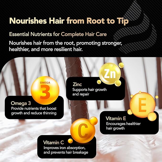 Hair Growth Vitamins for Women with Biotin, Collagen Peptides, Vitamin C & Omega-3 – 90 Capsules – Hair Supplements for Menopause & Postpartum – Hormonal Balance Support & Thicker Hair for Women-Velvo Beauty