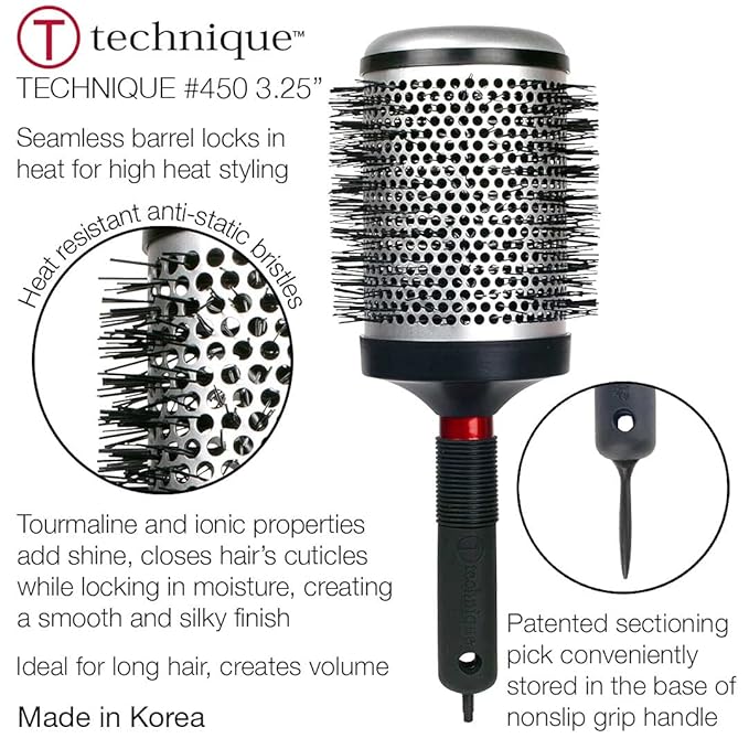 Cricket Technique Thermal Hair Brush #450 3.25” Curling, and Styling – Heat-Retaining Barrel with Anti-Static Tourmaline Bristles, Round Thermal Brush, Ideal for All Hair Types-Velvo Beauty