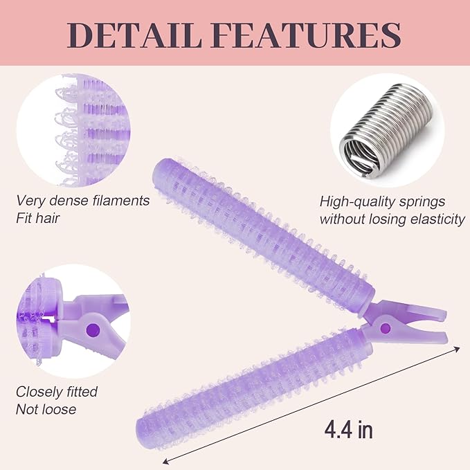4PCS Volumizing Hair Clips for Root Lift & Volume - Instant Bangs Roller Clips for Effortless Curls & Lift - Velcro Rollers For Hair - Hair Rollers For Women - Purple-Velvo Beauty