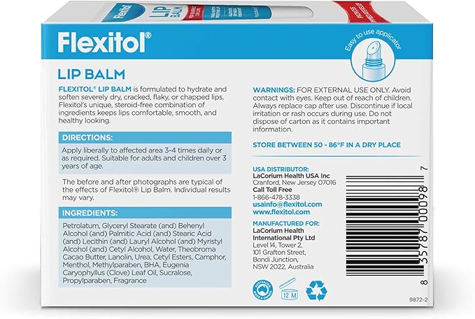 Flexitol Lip Balm, 0.35 Ounce Tube, Cream White, 3 Count (Pack of 1)-Velvo Beauty